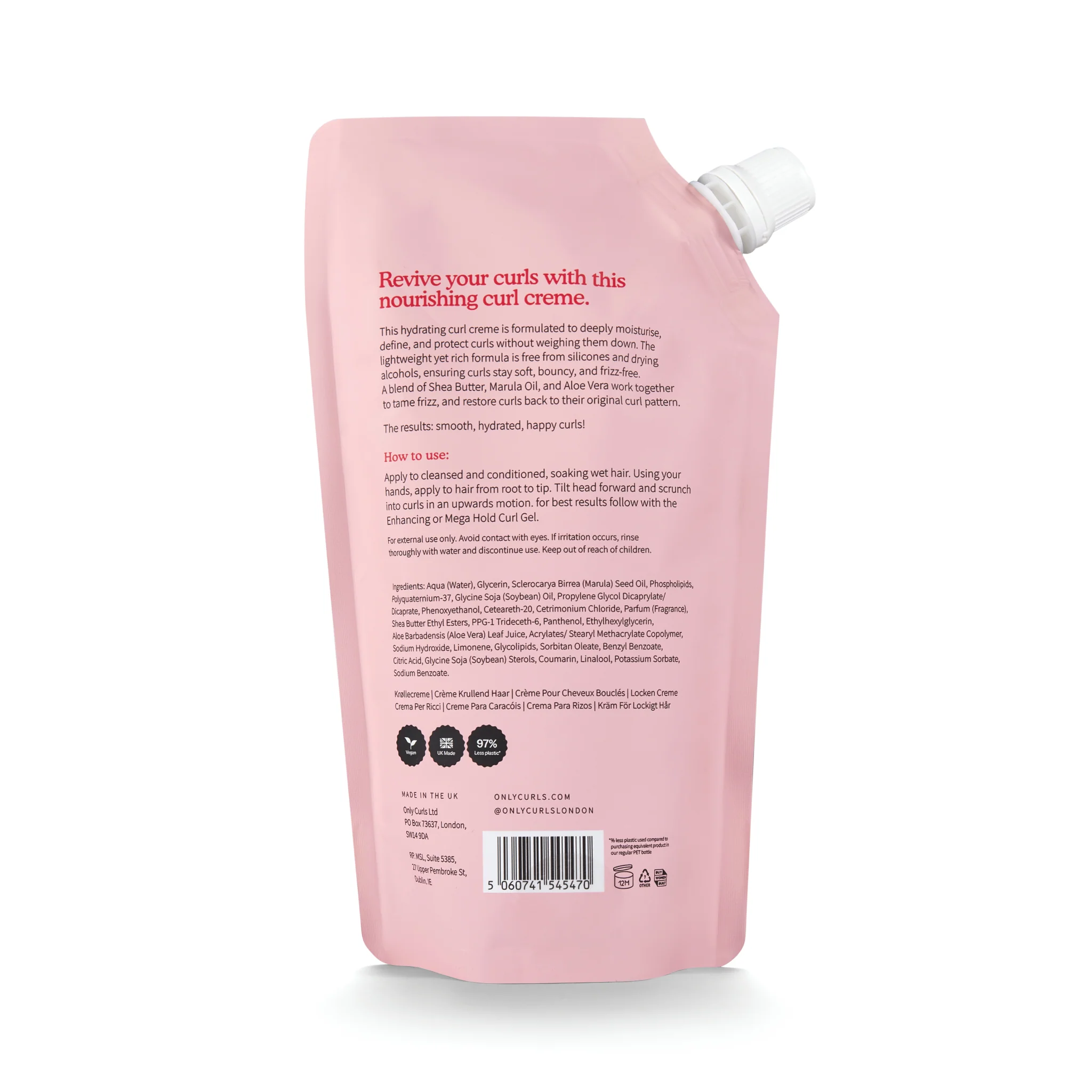 Only Curls Hydrating Curl Creme 500ml - Refill Pouch - Image 3