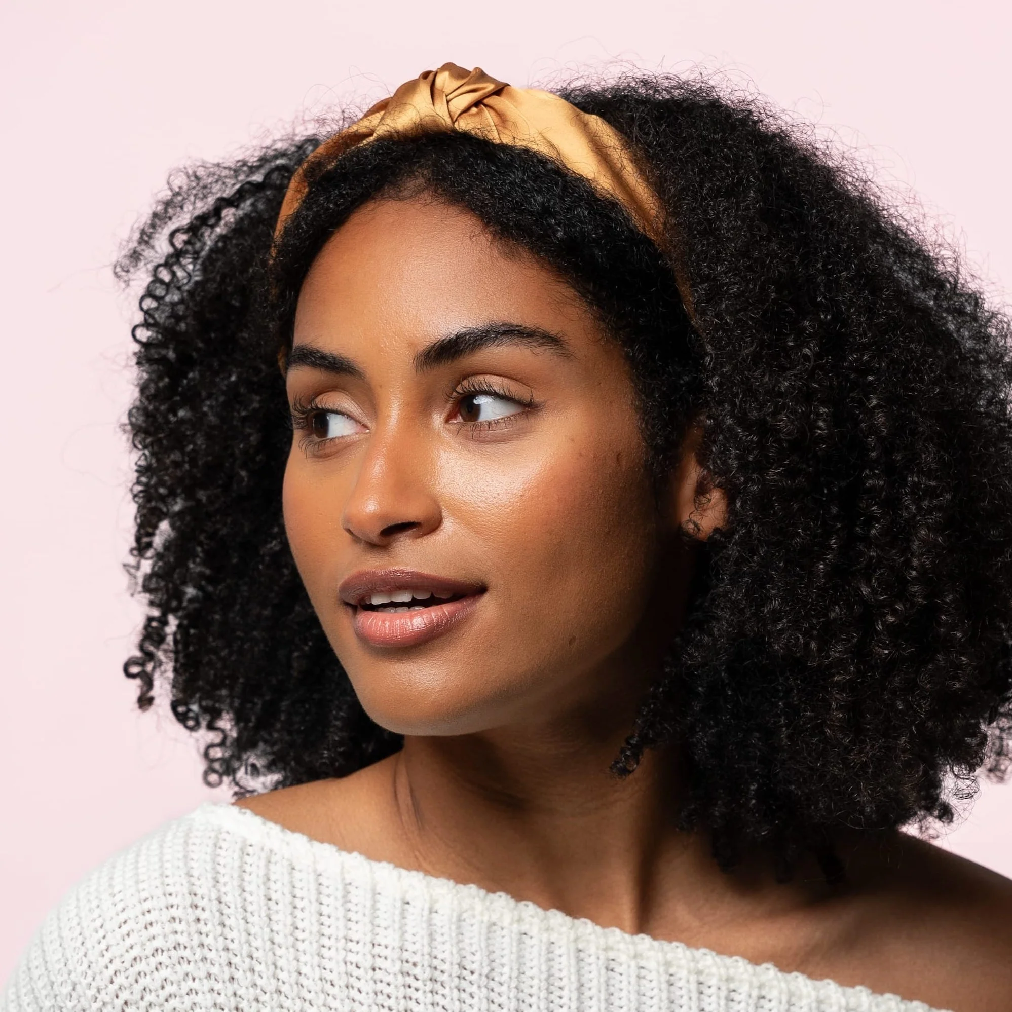 Only Curls Satin Knot Headband - Gold - Image 3