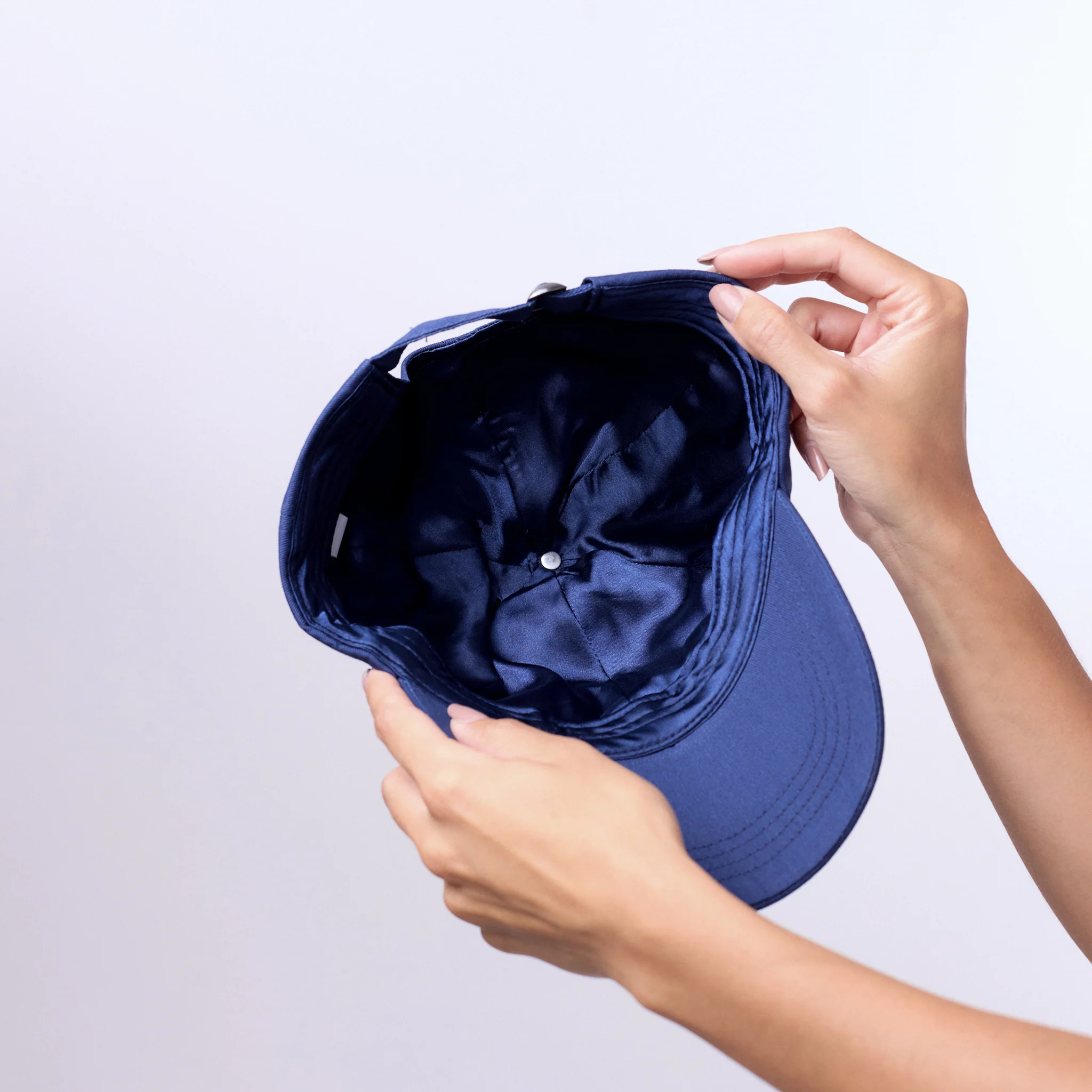 Only Curls Satin Lined Baseball Hat - Navy - Image 5