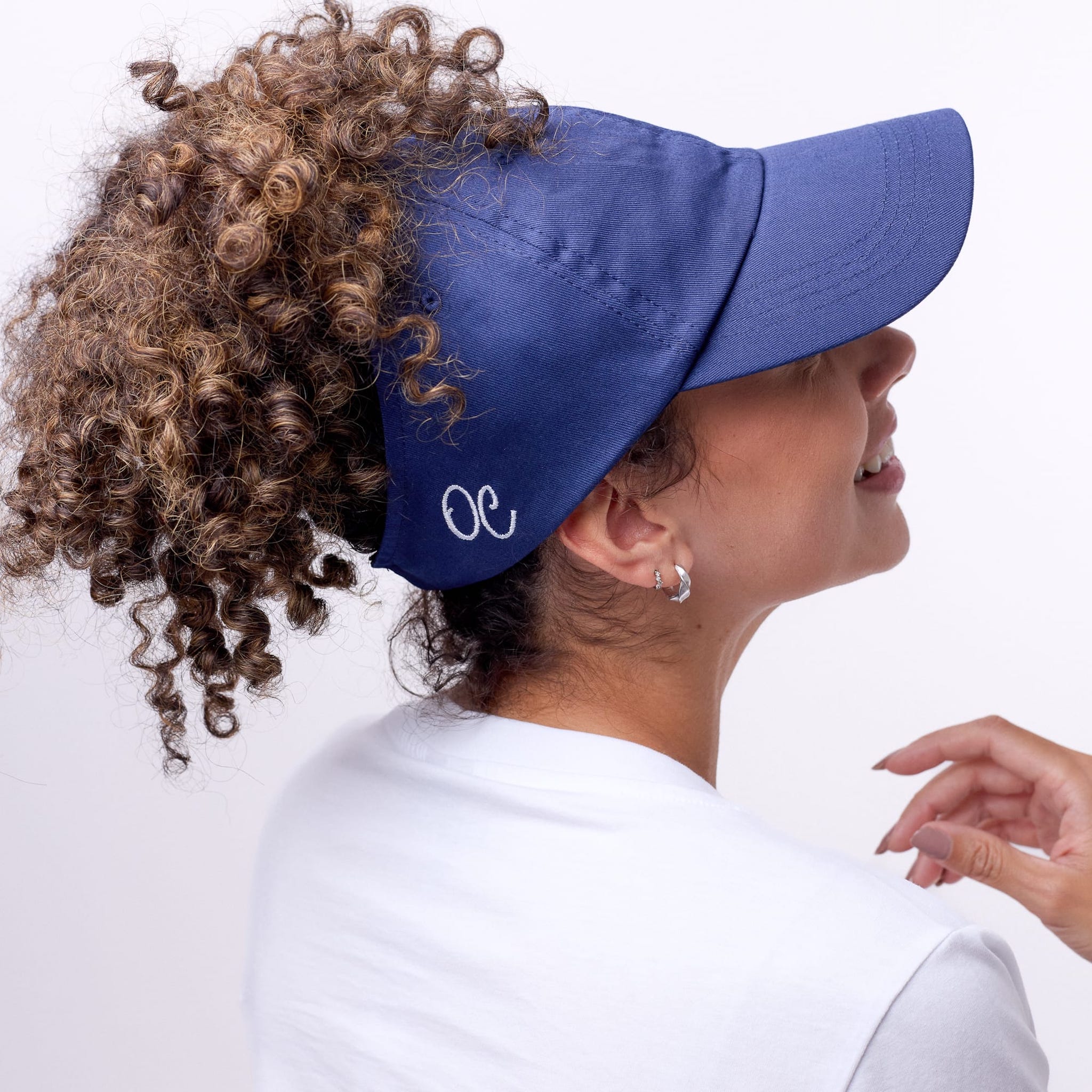Only Curls Satin Lined Baseball Hat (with open back) - Navy - Image 5