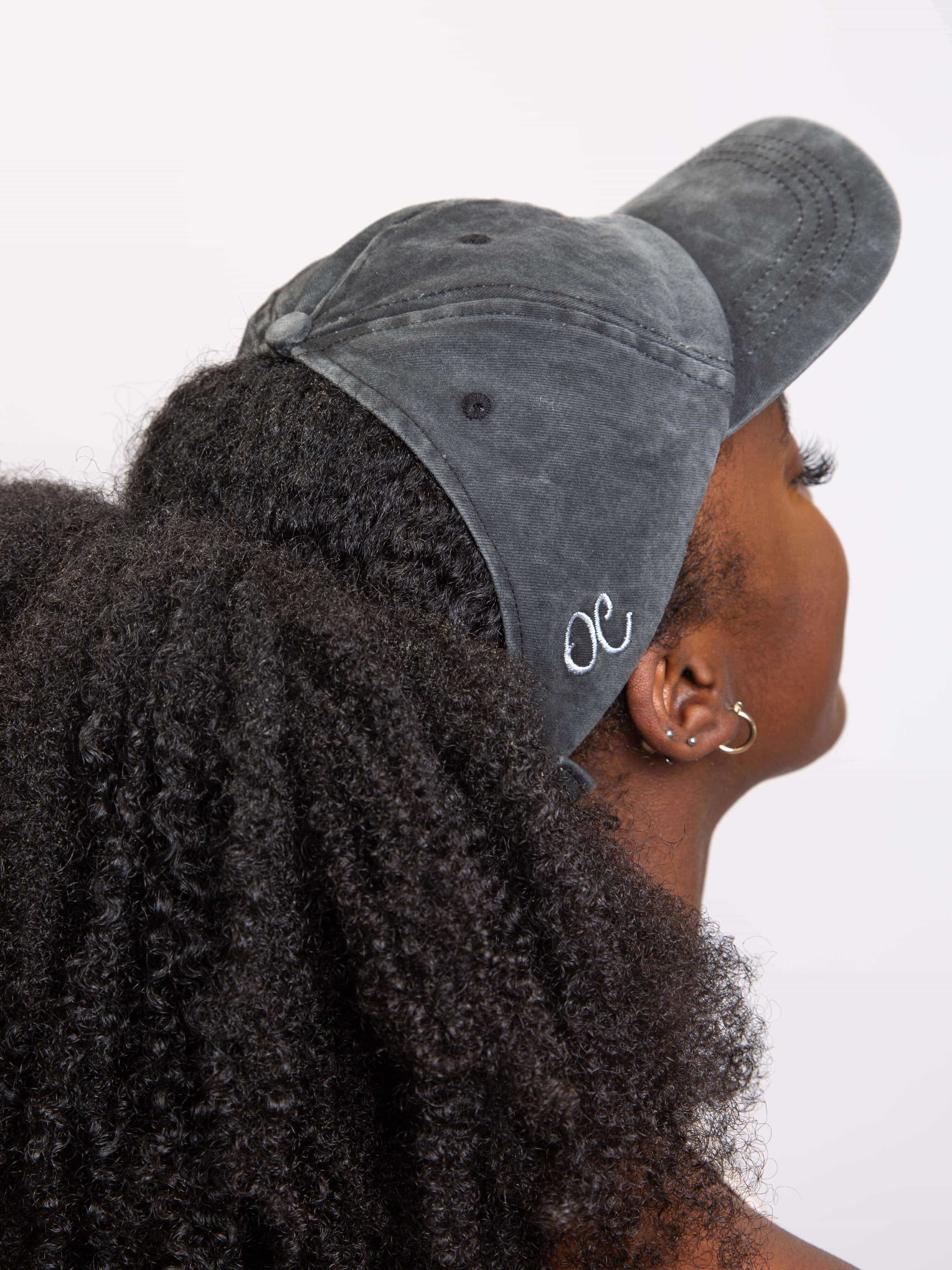 Only Curls Satin Lined Baseball Hat (with open back) - Washed Grey - Image 3