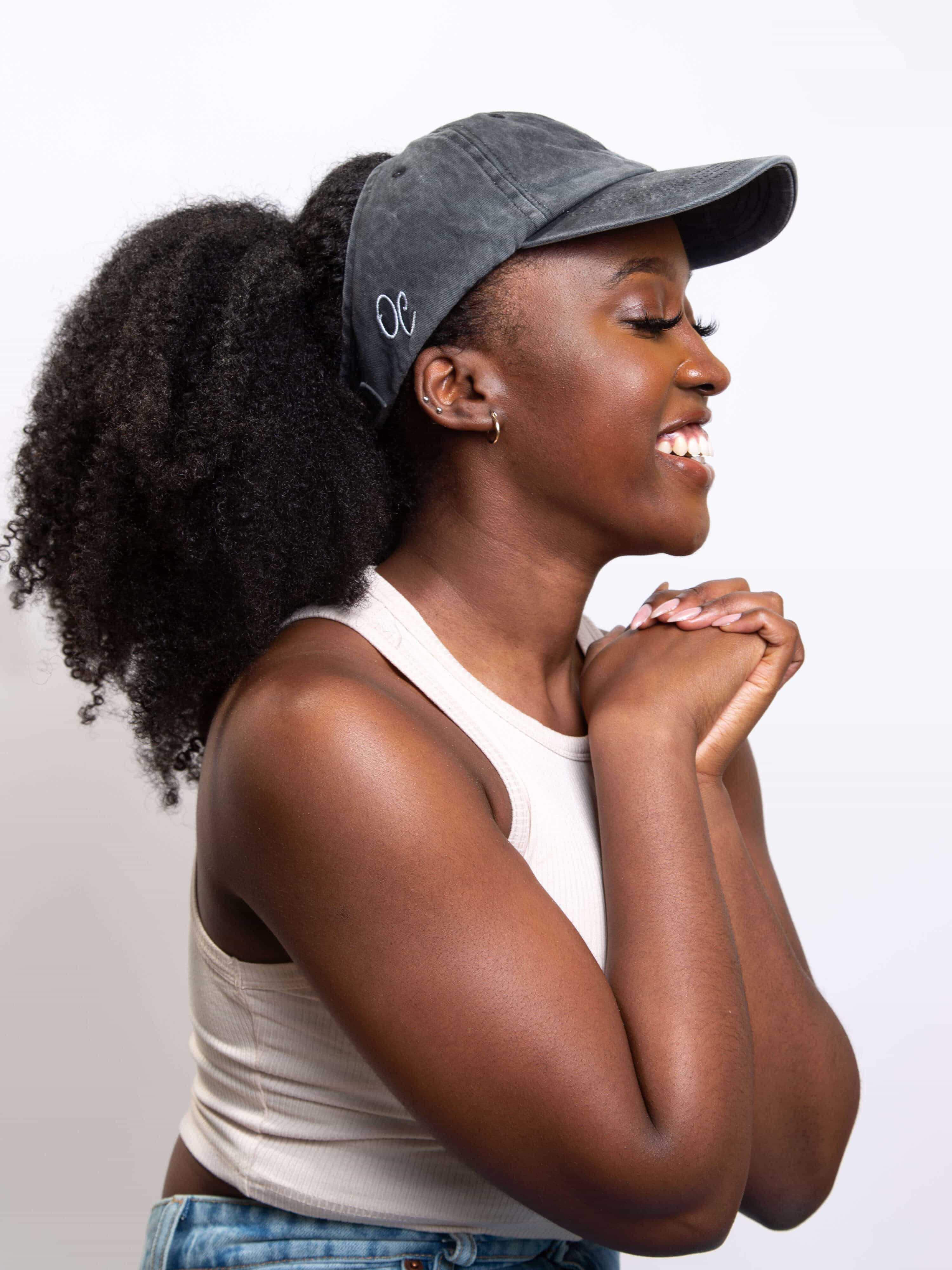 Only Curls Satin Lined Baseball Hat (with open back) - Washed Grey - Image 5
