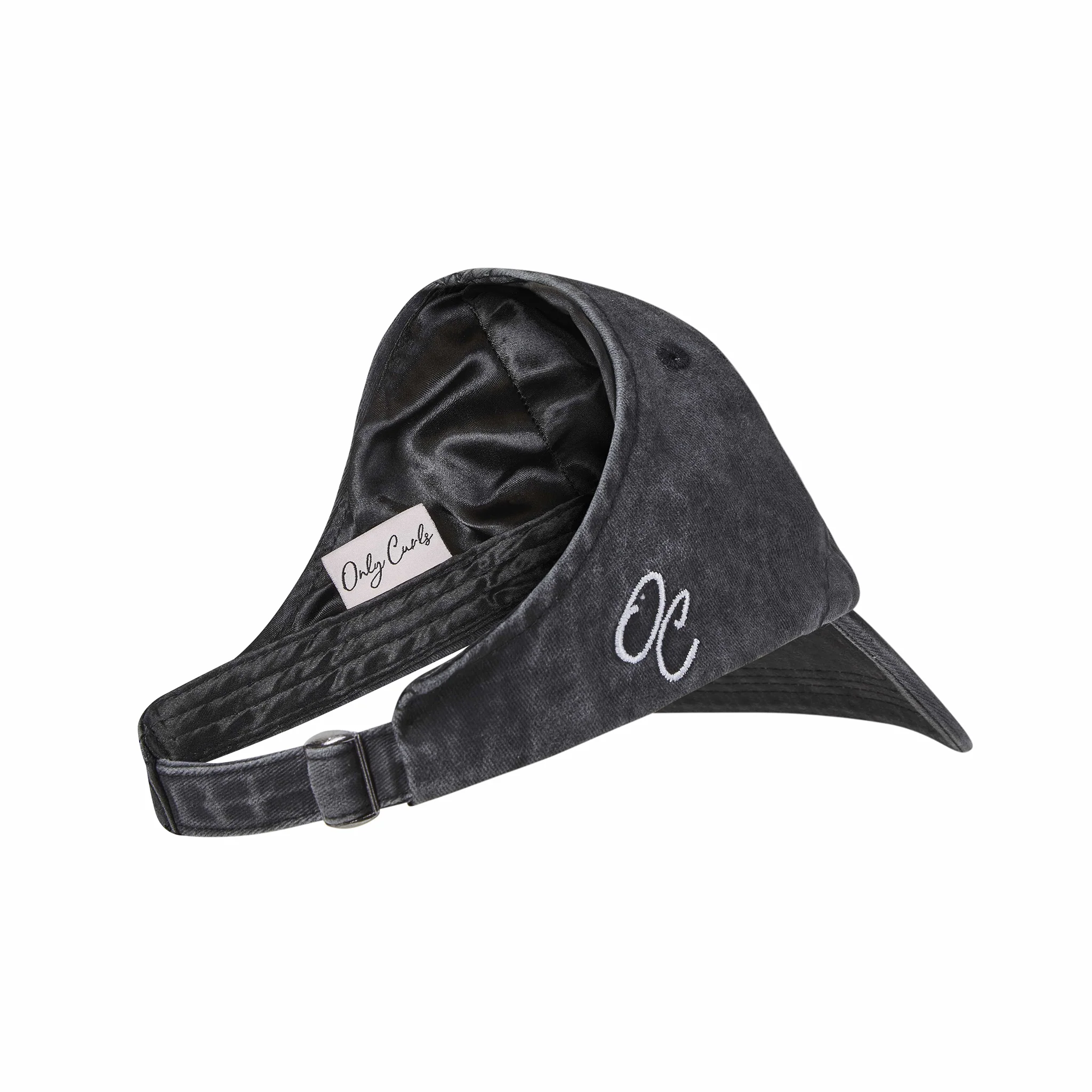 Only Curls Satin Lined Baseball Hat (with open back) - Washed Grey - Image 8