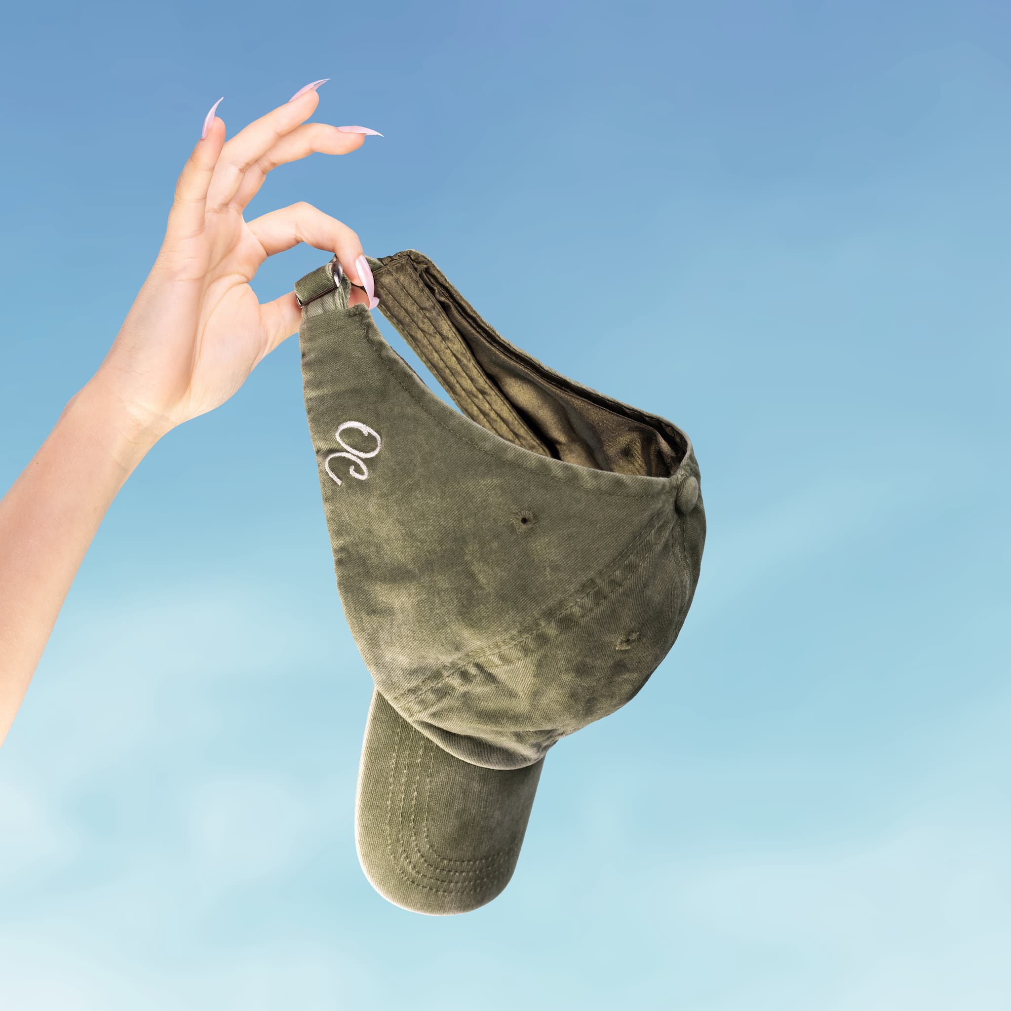 Only Curls Satin Lined Baseball Hat (with open back) - Washed Olive - Image 10