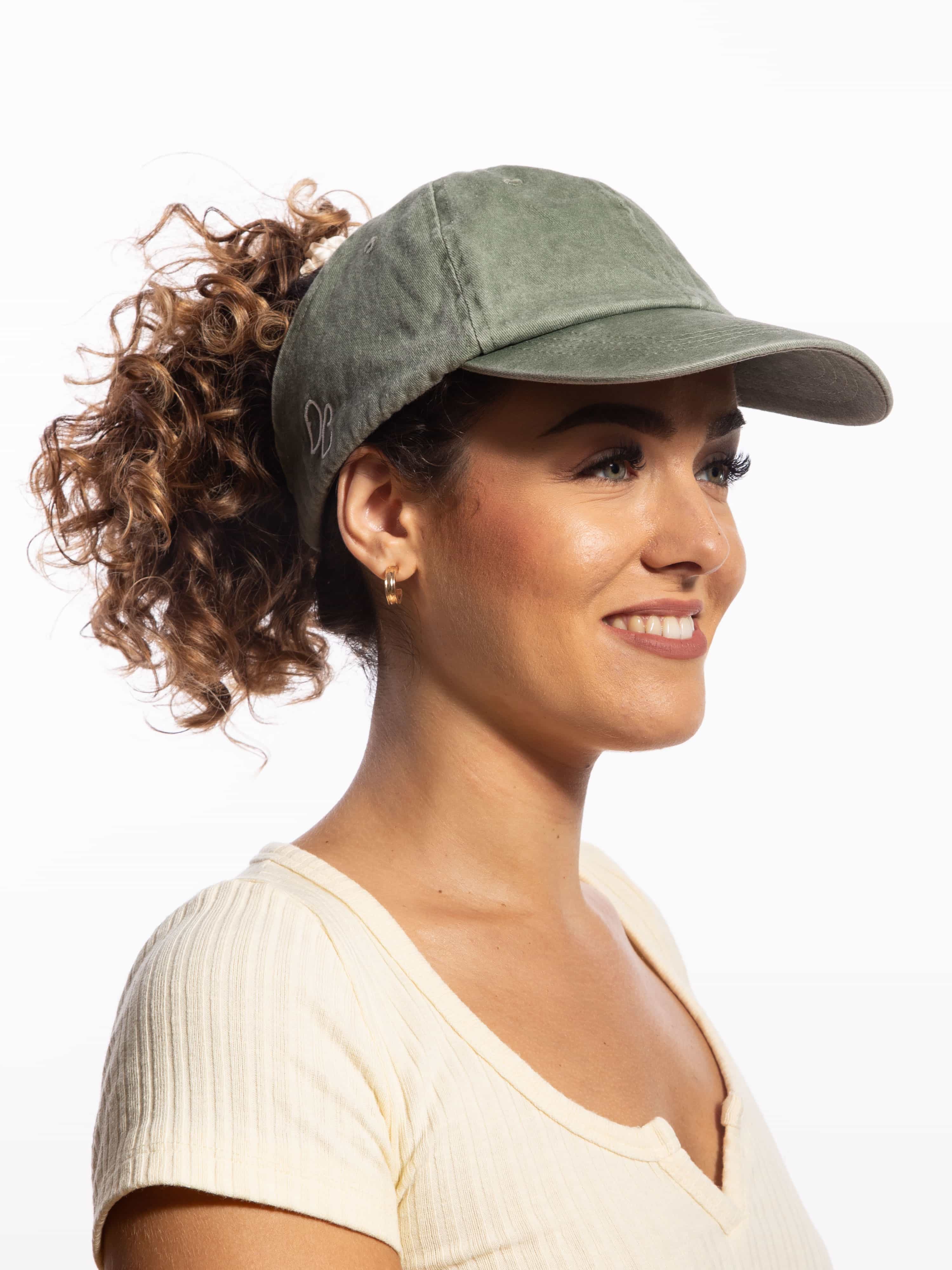 Only Curls Satin Lined Baseball Hat (with open back) - Washed Olive - Image 3