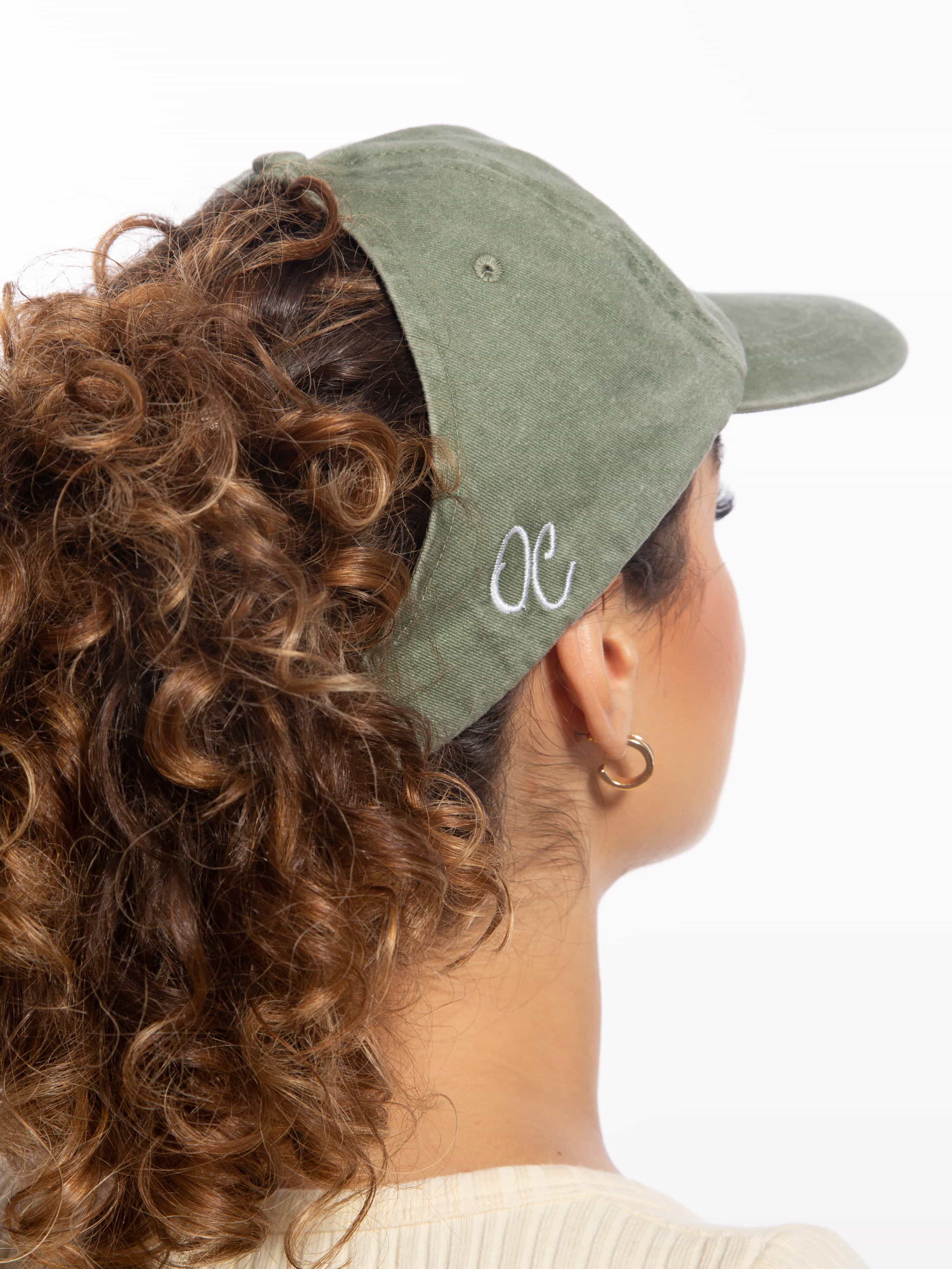 Only Curls Satin Lined Baseball Hat (with open back) - Washed Olive - Image 5