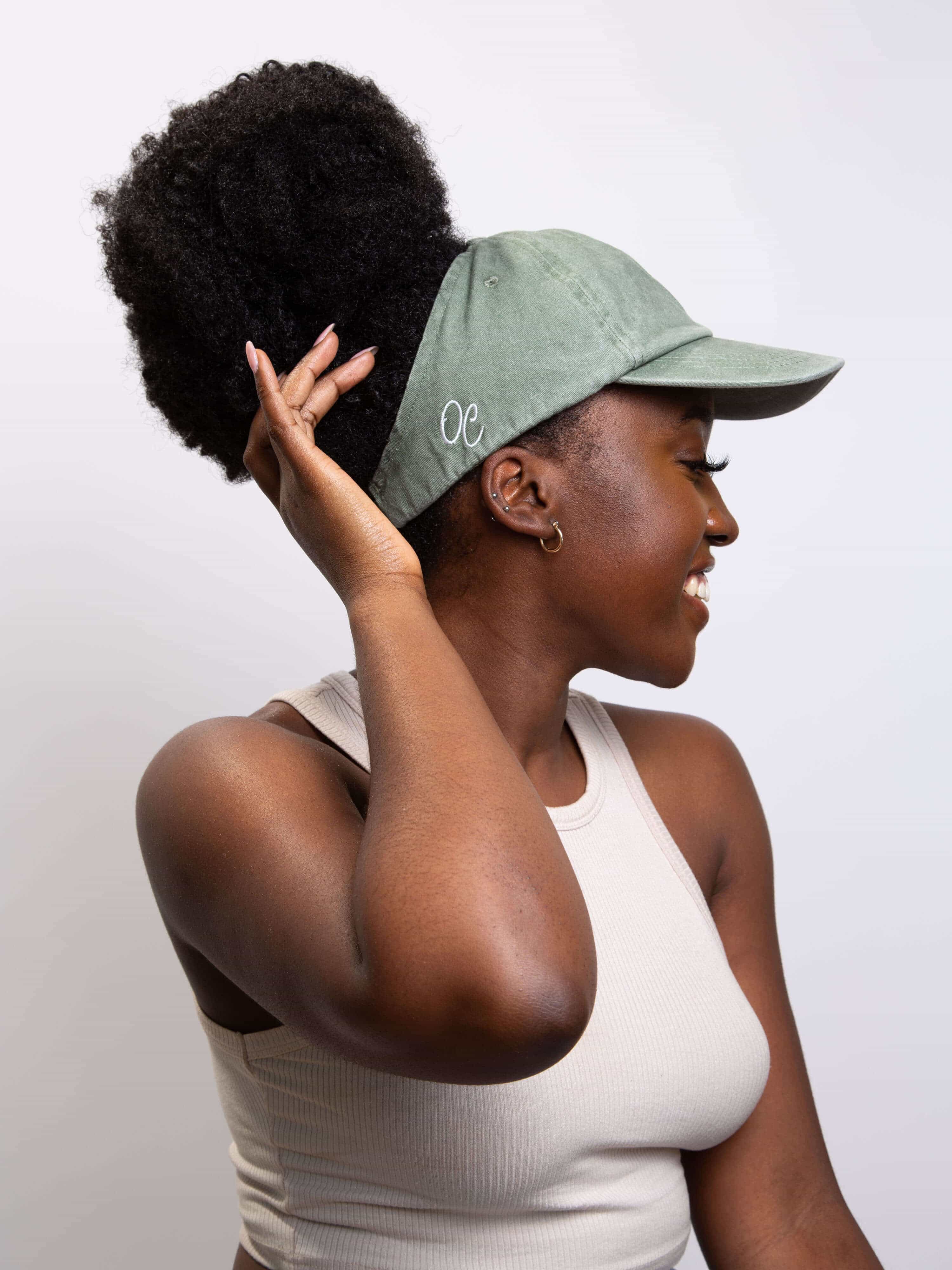 Only Curls Satin Lined Baseball Hat (with open back) - Washed Olive - Image 6
