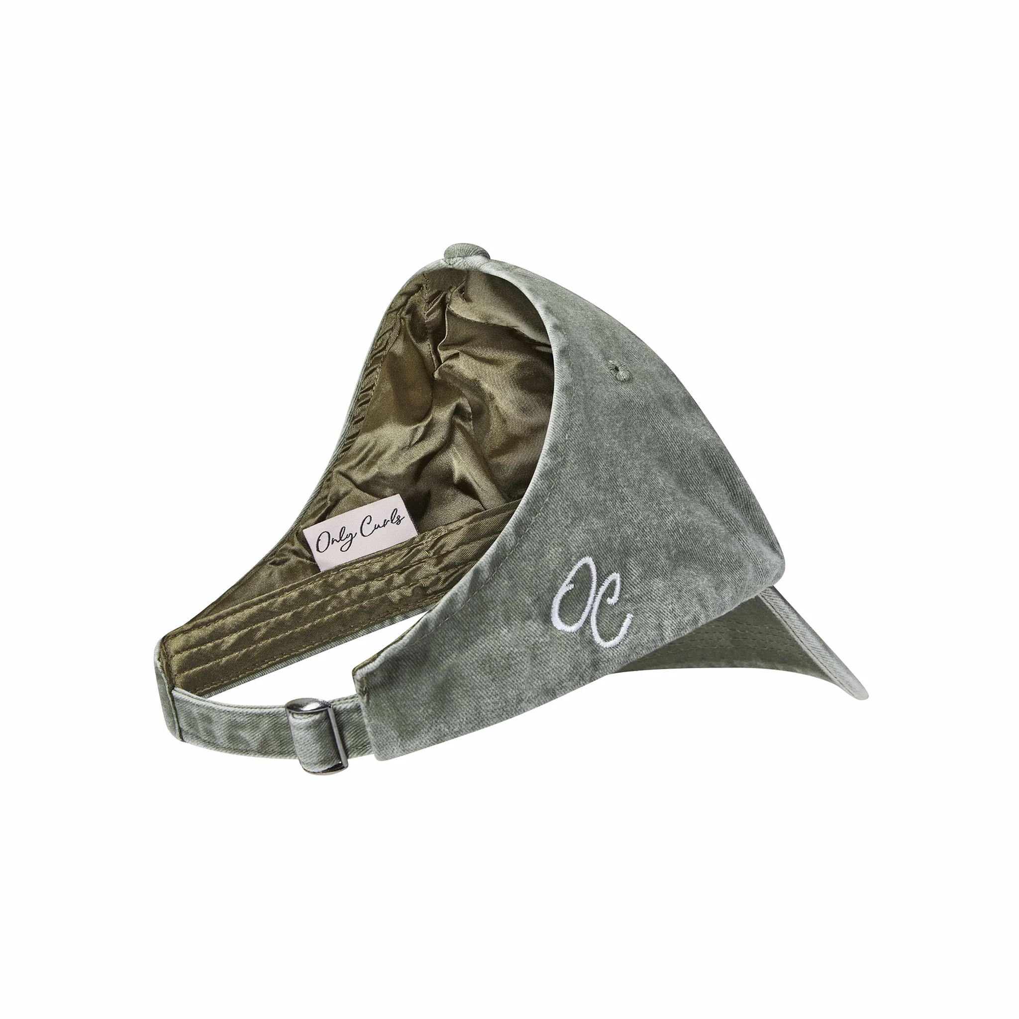 Only Curls Satin Lined Baseball Hat (with open back) - Washed Olive - Image 8