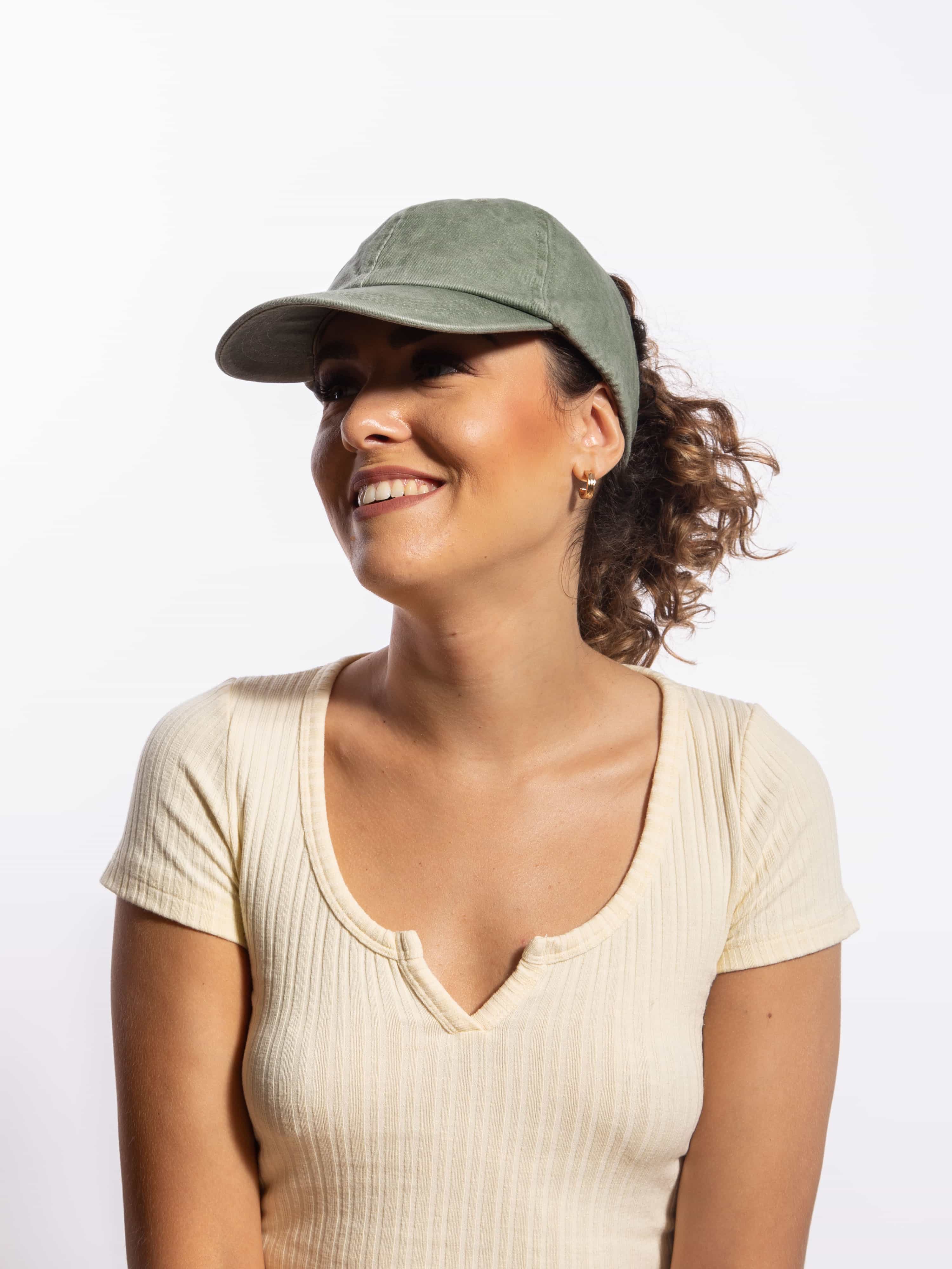 Only Curls Satin Lined Baseball Hat (with open back) - Washed Olive - Image 9