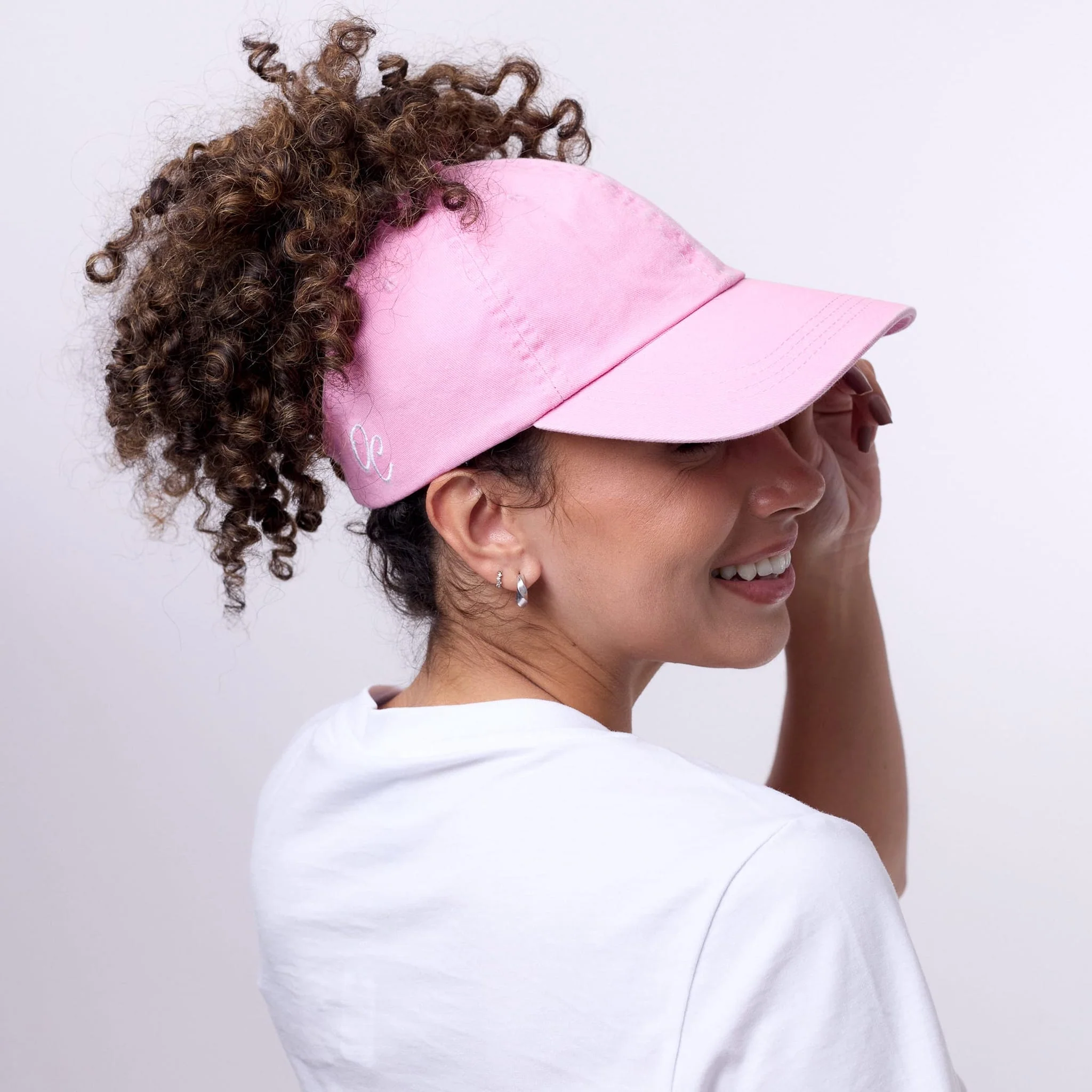 Only Curls Satin Lined Baseball Hat (with open back) - Washed Pink - Image 4