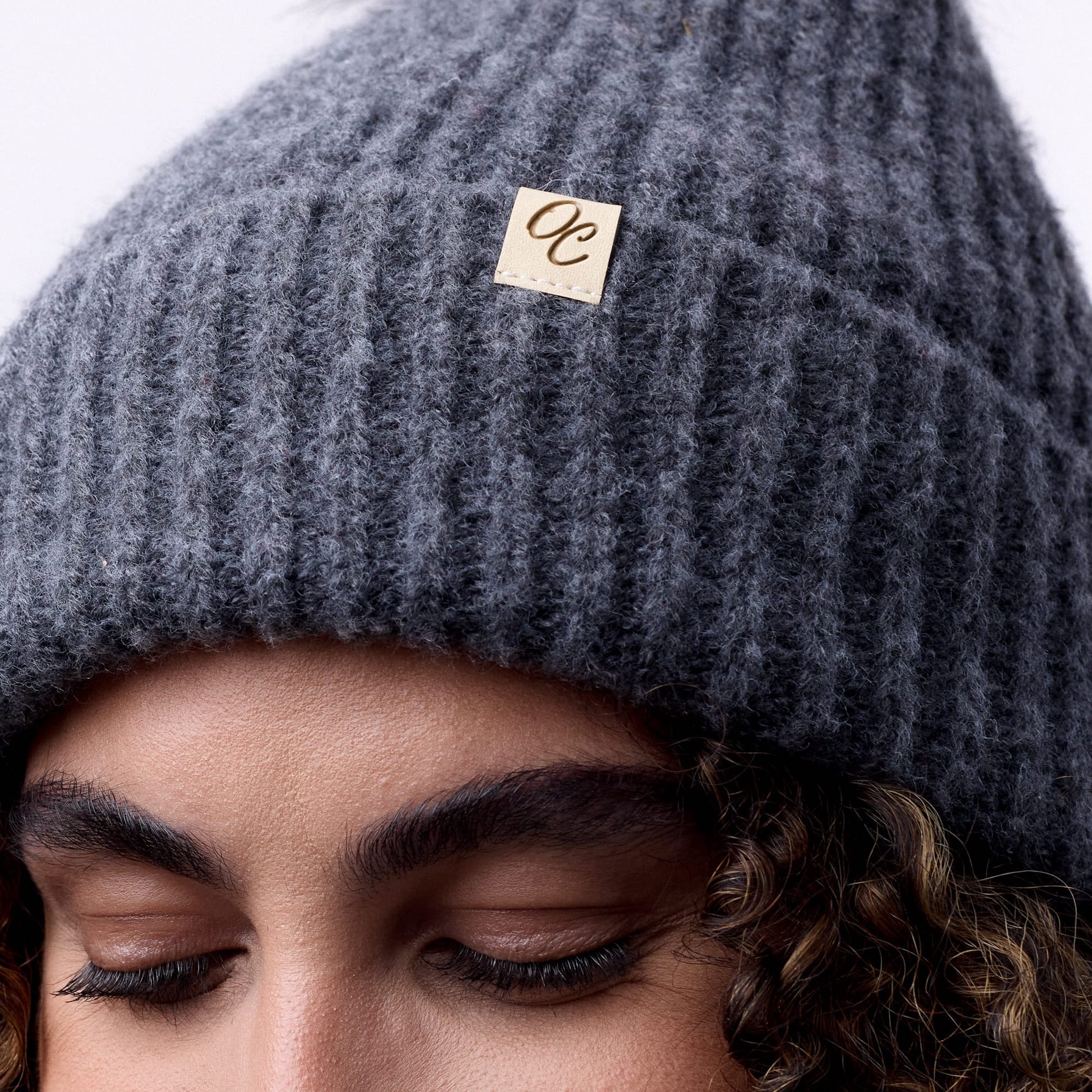 Only Curls Satin Lined Beanie with Pom - Carrie in Dark Grey - Image 4
