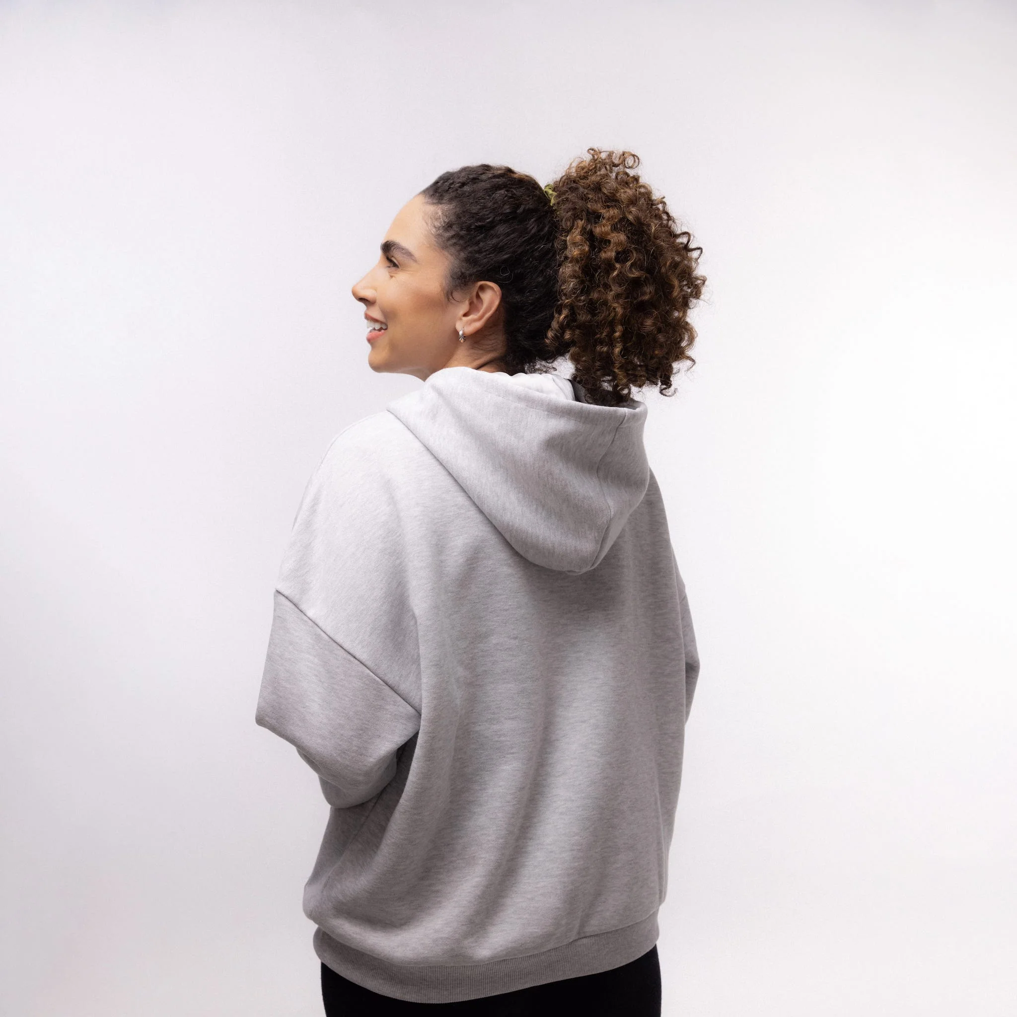 Only Curls Satin Lined Hoodie, Relaxed Fit - Grey Marl - Image 3