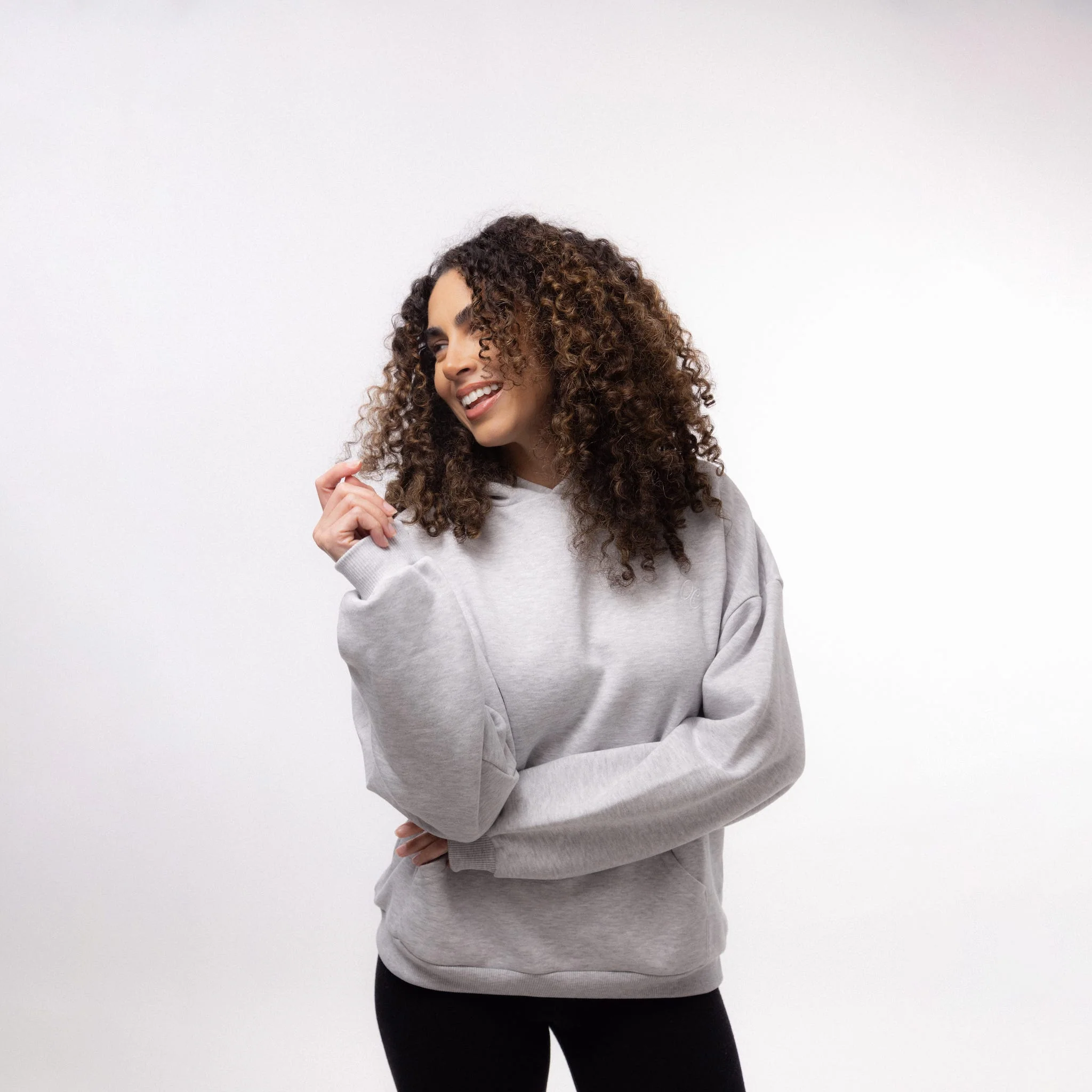 Only Curls Satin Lined Hoodie, Relaxed Fit - Grey Marl - Image 4