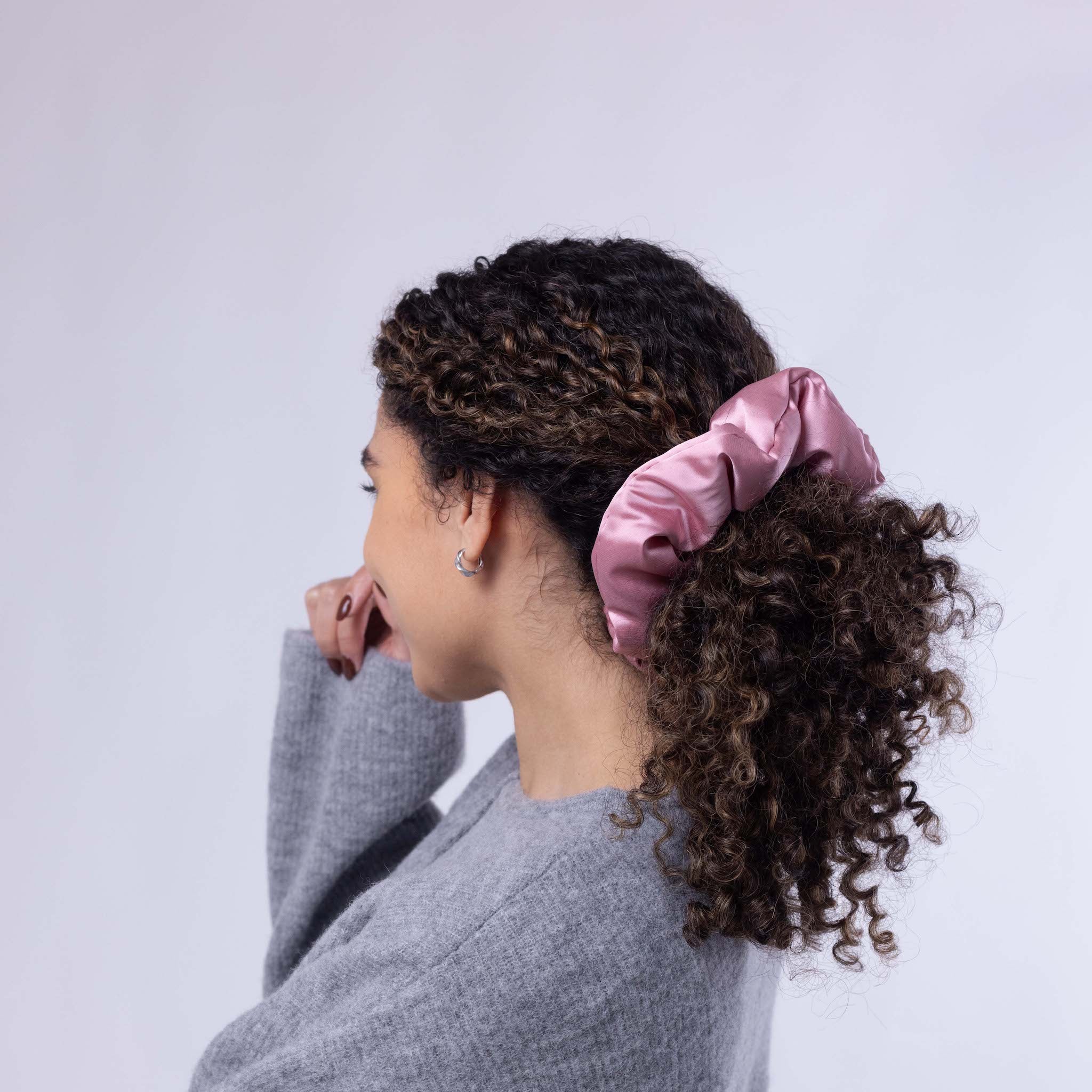 Only Curls Satin Pillow Scrunchies - Slate Grey and Dusty Pink Twin Pack - Image 6