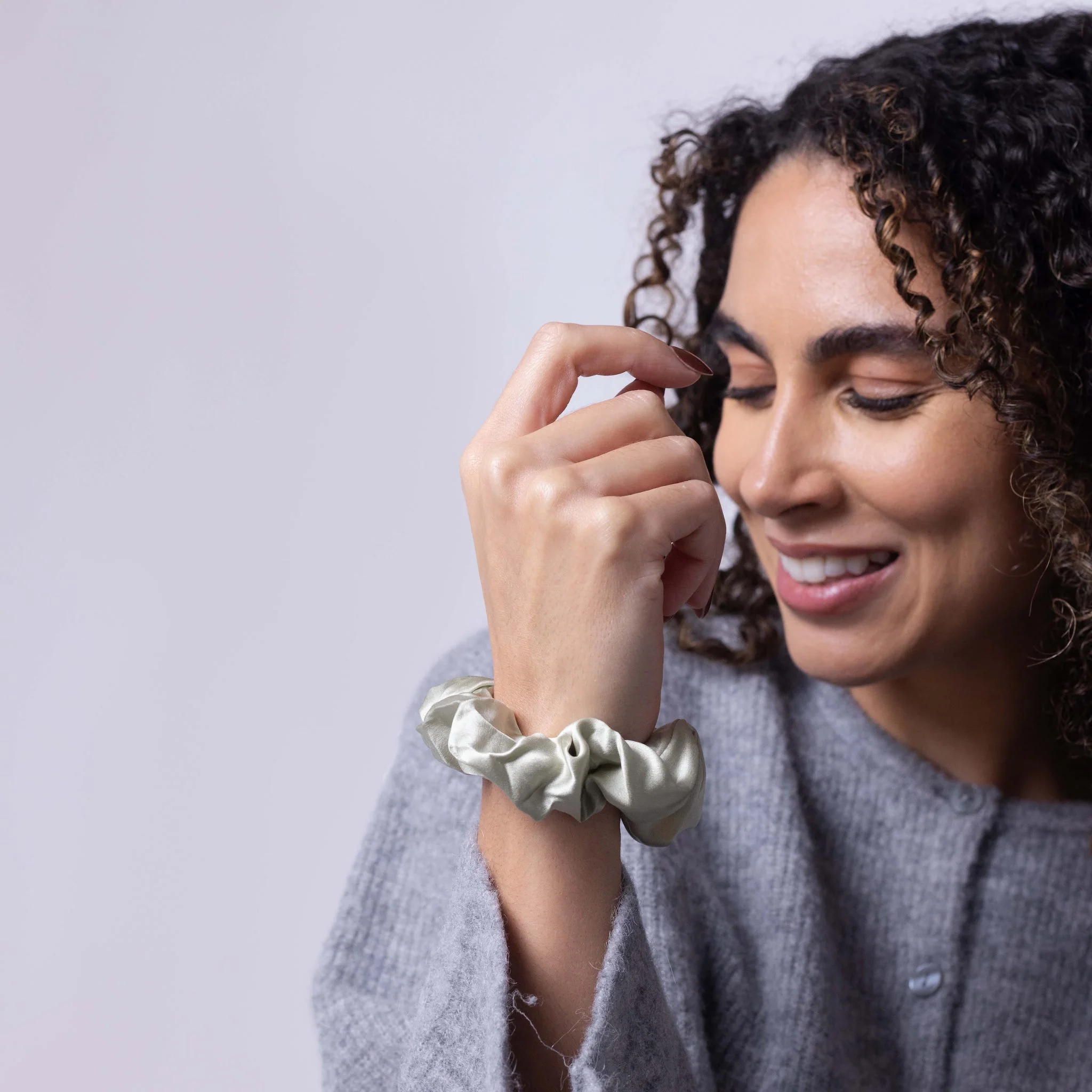 Only Curls Silk Scrunchies - Sage Green - Image 3