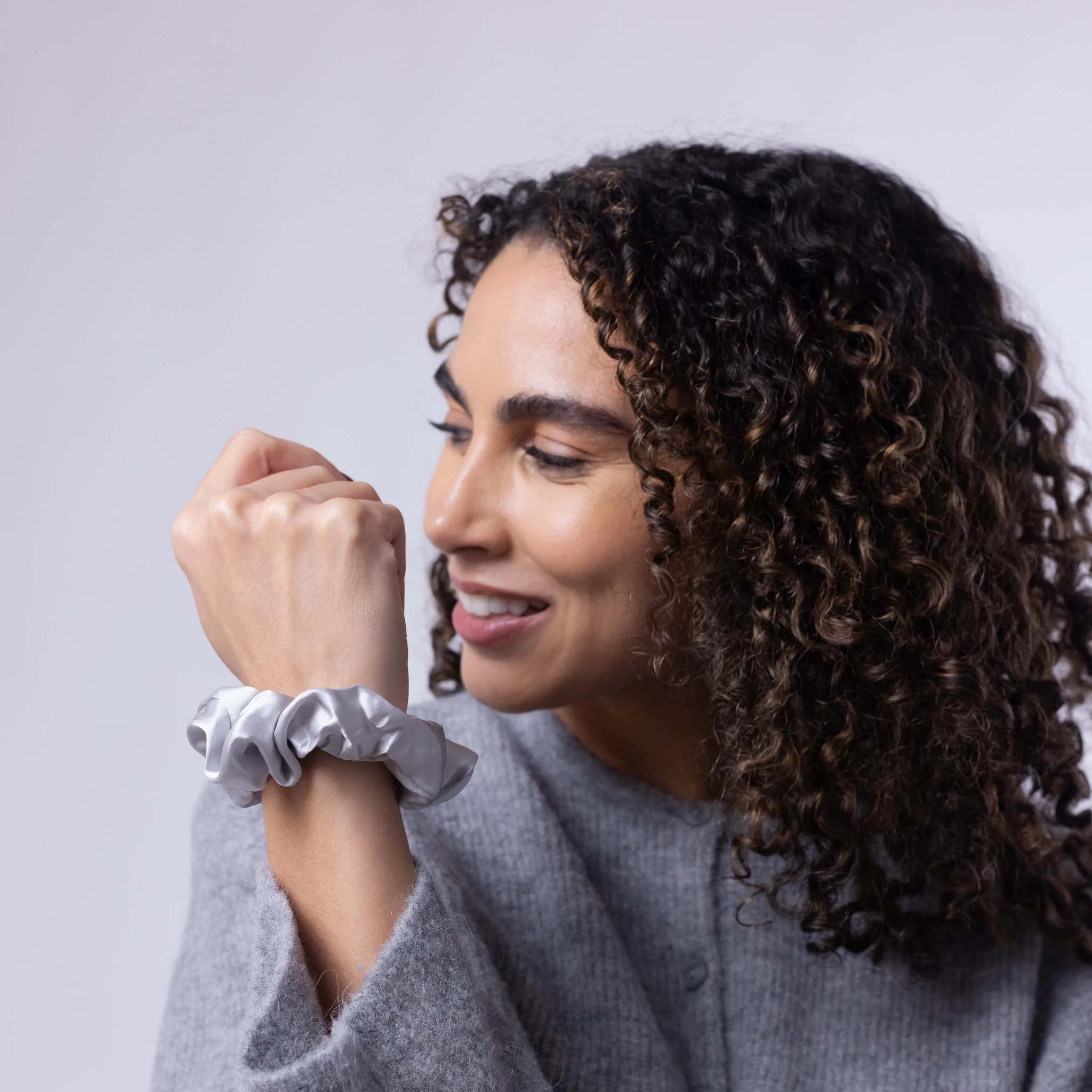 Only Curls Silk Scrunchies - Silver - Image 3