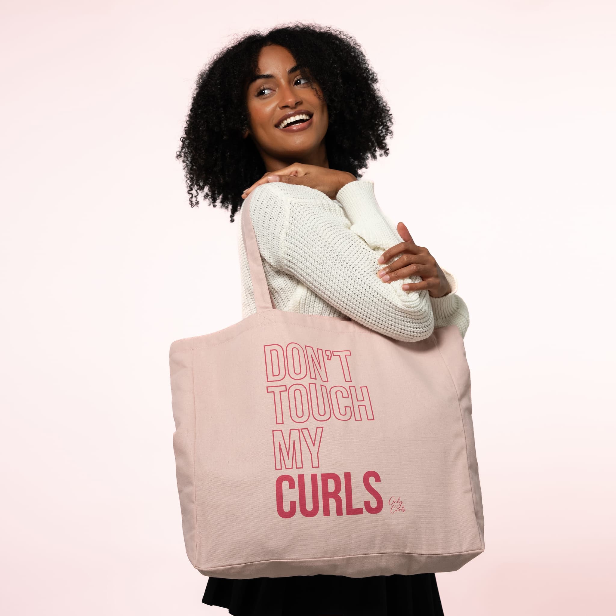 Only Curls Tote Bag - Don't Touch My Curls Pink - Image 2